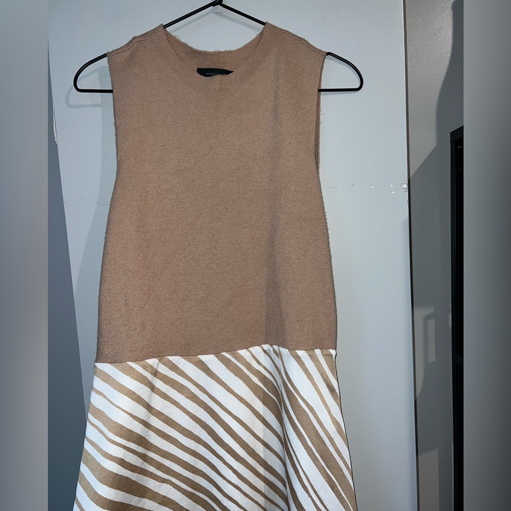 Ann Taylor Tan and White Midi Dress - Picture 2 of 6